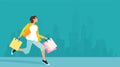 Vector Of A Happy Shopper Woman Carrying Shopping Bags