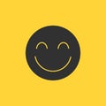 Vector happy smile icon. Vector emoticon. black smile. Yellow background. Isolated emoticon icon. Royalty Free Stock Photo