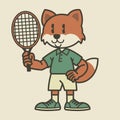 Happy Tennis Fox Player Cartoon Vintage