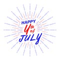 Vector Happy 4th of July text lettering for greeting card, flyer, poster with fireworks. Isolated on white. Royalty Free Stock Photo