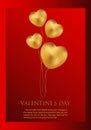 Vector Happy Valentine`s Day greeting card with sparkling glitter gold textured hearts on red background in heart shape.Happy Vale Royalty Free Stock Photo