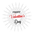 Vector Happy Valentine`s Day text for greeting card, flyer, poster logo with lettering and light rays of burst. Isolated Royalty Free Stock Photo