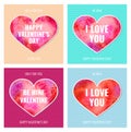 Vector Happy Valentines Day cards set. Vintage Valentines Day Beautiful Cards with painted Watercolor Hearts and messages I Love Royalty Free Stock Photo