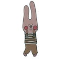 vector hare in a striped sweater pink and brown