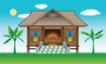 A beautiful traditional wooden Malay style village house. Royalty Free Stock Photo