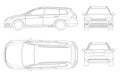 Vector hatchback car in outline. Compact Hybrid Vehicle. Royalty Free Stock Photo