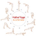 Vector Hatha Yoga Surya Namaskar asanas