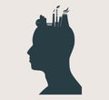 Vector head with factory for brain Royalty Free Stock Photo
