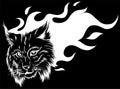 Vector illustration head ferocious lynx silhouette in black background