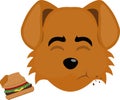 vector head puppy cartoon eating hamburger