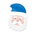 Vector head of santa claus in a blue hat. merry christmas and happy new year. winter holiday greeting card. background elements Royalty Free Stock Photo