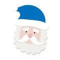 Vector head of santa claus in a blue hat. merry christmas and happy new year. winter holiday greeting card. background elements Royalty Free Stock Photo