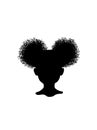 Vector head silhouette of African American black little girl with two hair curly puffs pony tails.Cricut.T-shirt afro print.