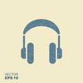 Vector headphones icon with scuffed effect in a separate layer Royalty Free Stock Photo