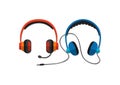 Vector headphones with microphone and wire on white background Royalty Free Stock Photo