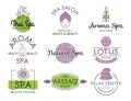 Vector health and beauty care spa badge hand drawn tags and elements set for organic cosmetics, natural products. Royalty Free Stock Photo