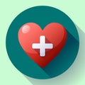 Vector health care icon, white cross in red heart Royalty Free Stock Photo