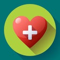 Vector health care icon, white cross in red heart Royalty Free Stock Photo