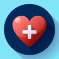 Vector health care icon, white cross in red heart Royalty Free Stock Photo