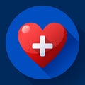 Vector health care icon, white cross in red heart Royalty Free Stock Photo