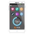 Vector Health And Fitness Smart Phone Application Featuring Taskbar, Step Counter, Burned Calorie Counter, and Six Buttons