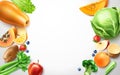 Vector healthy food, organic fruit frame template