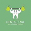 Vector healthy tooth holding a barbell-pear. Flat design.