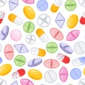 Vector heap of tablets and capsules. Seamless pattern tile