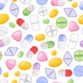 Vector heap of tablets and capsules. Seamless pattern tile