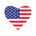 The vector heart with american flag colors and symbol. American flag in the heart Royalty Free Stock Photo