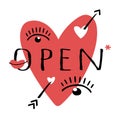 Vector heart with arrow, eyes, lips and letters