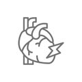 Vector heart attack, myocardial infarction line icon.