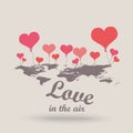 Vector heart ballons with world map - background - love in the a Royalty Free Stock Photo