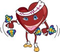 Vector heart doing fitness exercises.