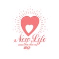 Vector heart hand-drawn emblem isolated on white. New life conceptual symbol. Pregnancy support and mother care icon