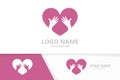 Vector heart and hands logo combination. Love embrace logotype design template.