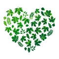 Vector heart made of summer leaves on white background in grunge style Royalty Free Stock Photo