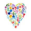 Vector heart made of watercolor flowers. Ecology emblem. Valentine's Day card. Heart icon.