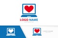 Vector heart and notebook logo combination. Love and laptop logotype design template.