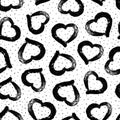 Vector heart seamless pattern. Abstract texture with grunge hearts. Stylish hand drawn heart. Black and white background. Monochro Royalty Free Stock Photo