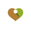 Vector heart shape illustration composed with green leaves. Living in harmony with nature concept.