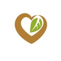 Vector heart shape illustration composed with green leaves. Living in harmony with nature concept.