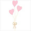 Vector heart shaped balloon united with gold ribbon,three pink balloons for Valentine's day,Birthday or Wedding