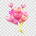 Vector Heart Shaped Baloons Group Isolated on Light Transparent Background, Valentines Day Celebration, Wedding Gift.