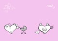 Vector of heart-shaped pig family on pink background.