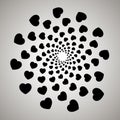 Vector heart. Swirl, vortex background. Rotating spiral. Pattern of a whirling of hearts