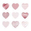 Vector hearts set. Hand drawn red hearts on white background Royalty Free Stock Photo