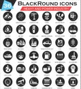 Vector Heavy and power industry circle white black icon set. Ultra modern icon design for web.