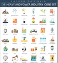 Vector heavy and power industry color flat icon set. Elegant style design.