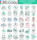 Vector Heavy and power industry flat line outline icons for apps and web design. Heavy power industry high technology